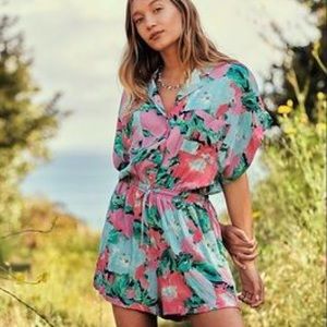New Jen’s Pirate Booty x Free People Sm Blue Pink Short Coffee Playsuit Romper